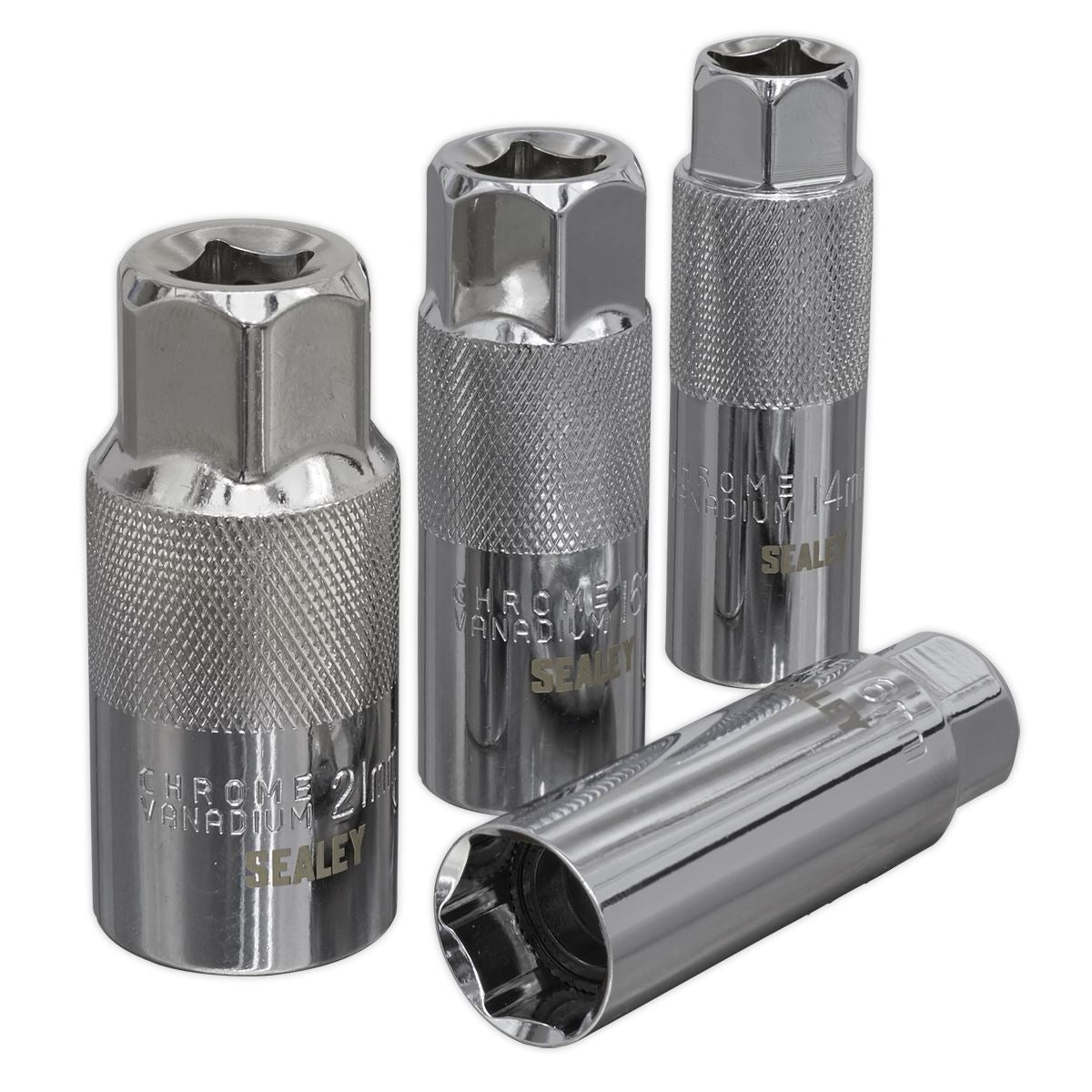 Sealey Spark Plug Socket Set 4pc 3/8"Sq Drive Metric Rubber Insert AK6556