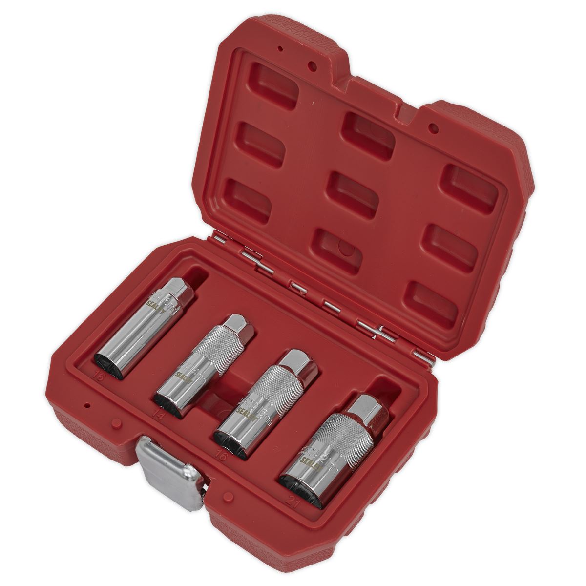 Sealey Spark Plug Socket Set 4pc 3/8"Sq Drive Metric Rubber Insert AK6556