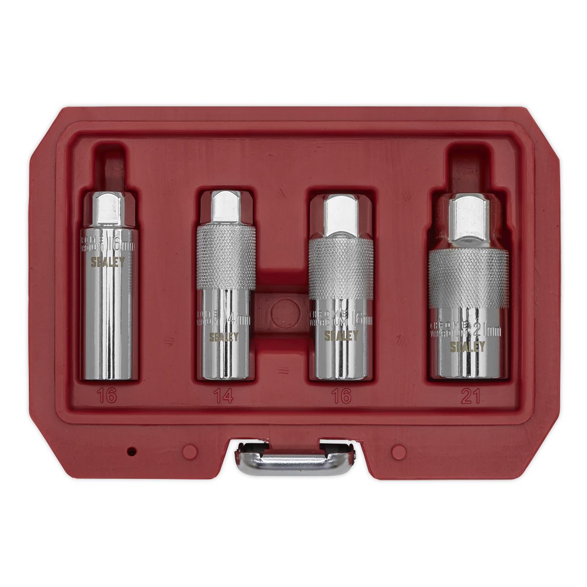 Sealey Spark Plug Socket Set 4pc 3/8"Sq Drive Metric Rubber Insert AK6556