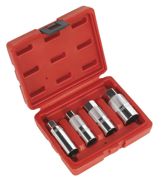 Sealey Spark Plug Socket Set 4pc 3/8"Sq Drive Metric Rubber Insert AK6556