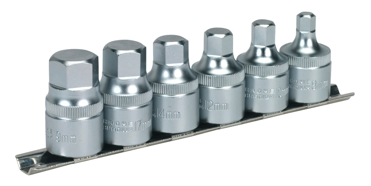 Sealey Hex Socket Bit Set with Rail 6pc Stubby 1/2"Sq Drive Metric AK6561
