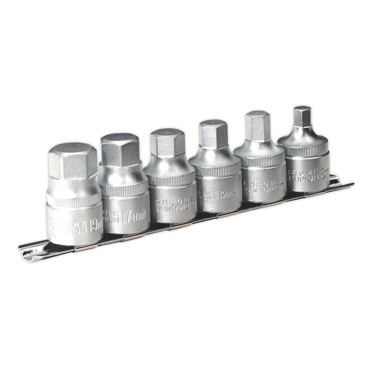 Sealey Hex Socket Bit Set with Rail 6pc Stubby 1/2"Sq Drive Metric AK6561