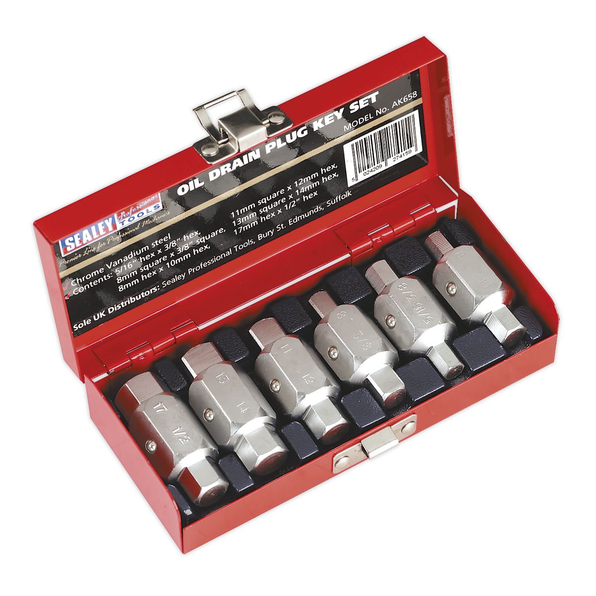 Sealey Oil Drain Plug Key Set 6pc Double End AK658