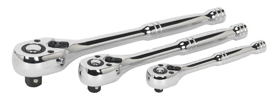 Sealey Ratchet Wrench Set 3pc Pear Head Flip Reverse 1/4" 3/8" and 1/2"D AK6672