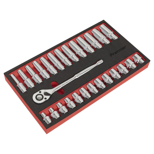 Sealey Metric Ratchet Wrench & Socket Set 27pc 1/2"D Deep And Standard AK66723