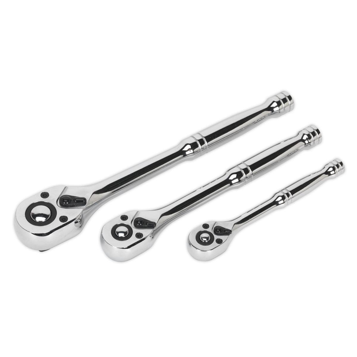 Sealey Ratchet Wrench Set 3pc Pear Head Flip Reverse 1/4" 3/8" and 1/2"D AK6672