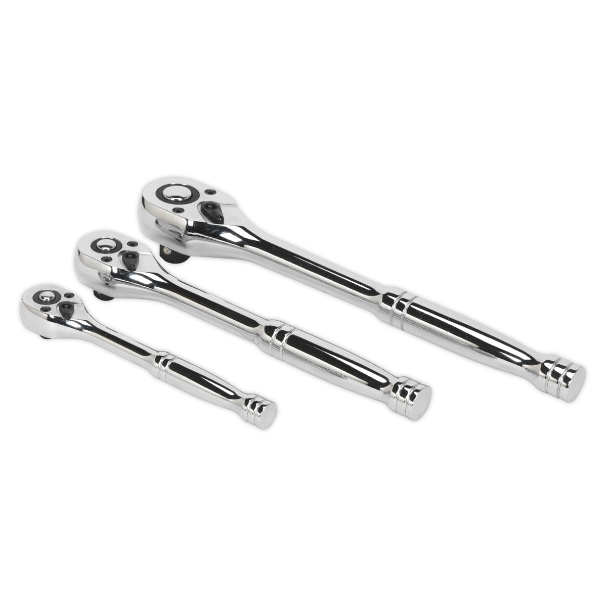 Sealey Ratchet Wrench Set 3pc Pear Head Flip Reverse 1/4" 3/8" and 1/2"D AK6672