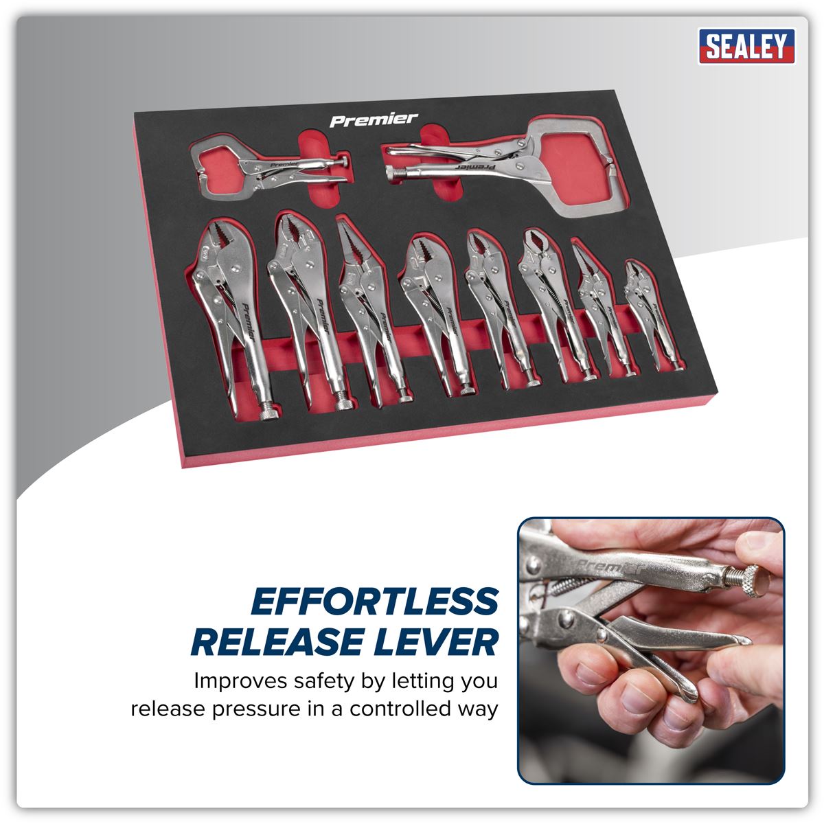 Sealey Premier Locking Pliers Set with Foam Tray 10pc AK6802
