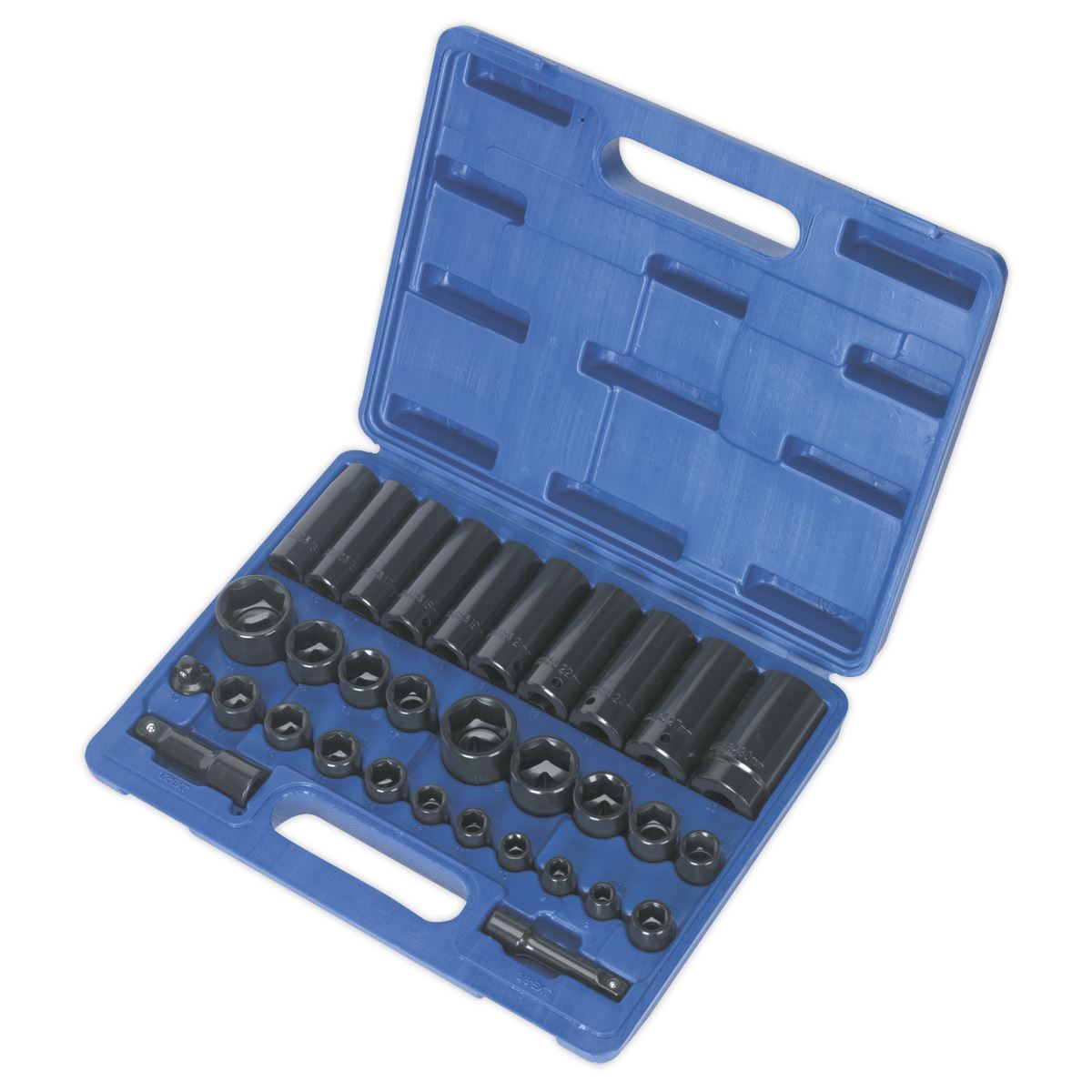 Sealey Impact Socket Set 32pc Standard Deep 3/8" & 1/2"D Metric Imperial AK681