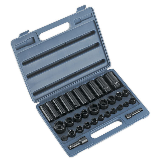 Sealey Impact Socket Set 32pc Standard Deep 3/8" & 1/2"D Metric Imperial AK681