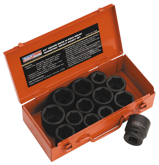 Sealey Metric Imperial Impact Socket Set 13pc 3/4"D Single Hex AK686