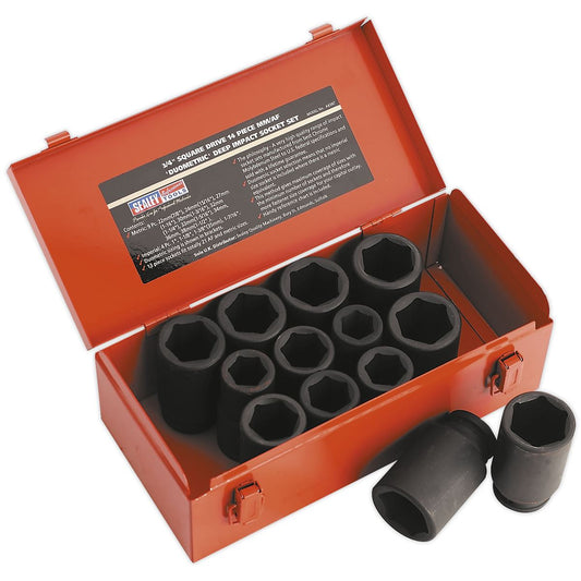 Sealey Metric Imperial Deep Impact Socket Set 13pc Deep 3/4"D Single Hex AK687