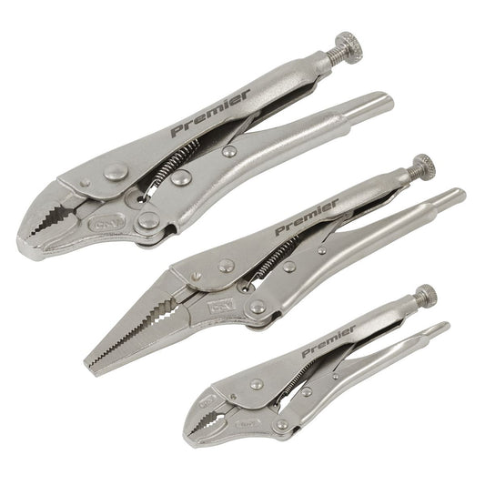 Sealey Locking Pliers Set 3pc Vise Grip Style 2 X Curved Jaw & Long Nose AK6876