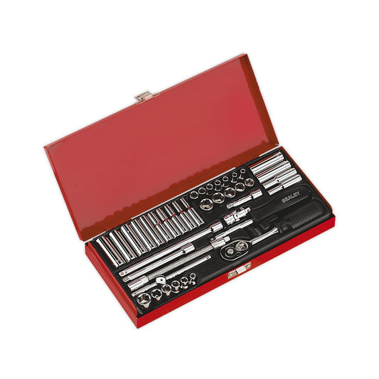 Sealey Metric Imperial Socket Set 41pc 1/4"Sq Drive 6pt Deep And Standard AK690