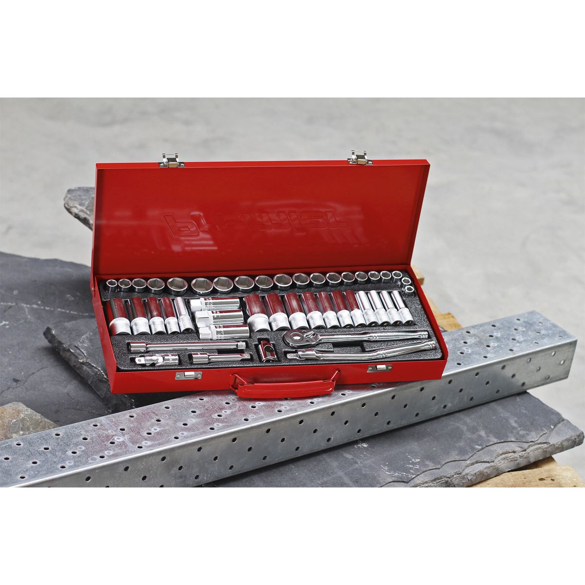 Sealey Metric Imperial Socket Set 45pc 3/8"D 6pt Deep And Standard AK692