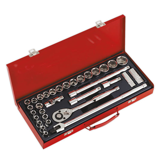 Sealey Metric Imperial Socket Set 32pc 1/2"D 6pt Standard Length AK693