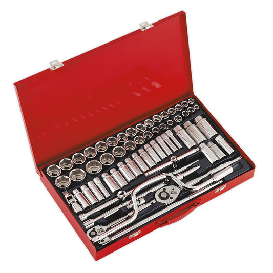 Sealey Metric Imperial Socket Set 64pc 3/8" 1/2"D 6pt Deep And Standard AK694