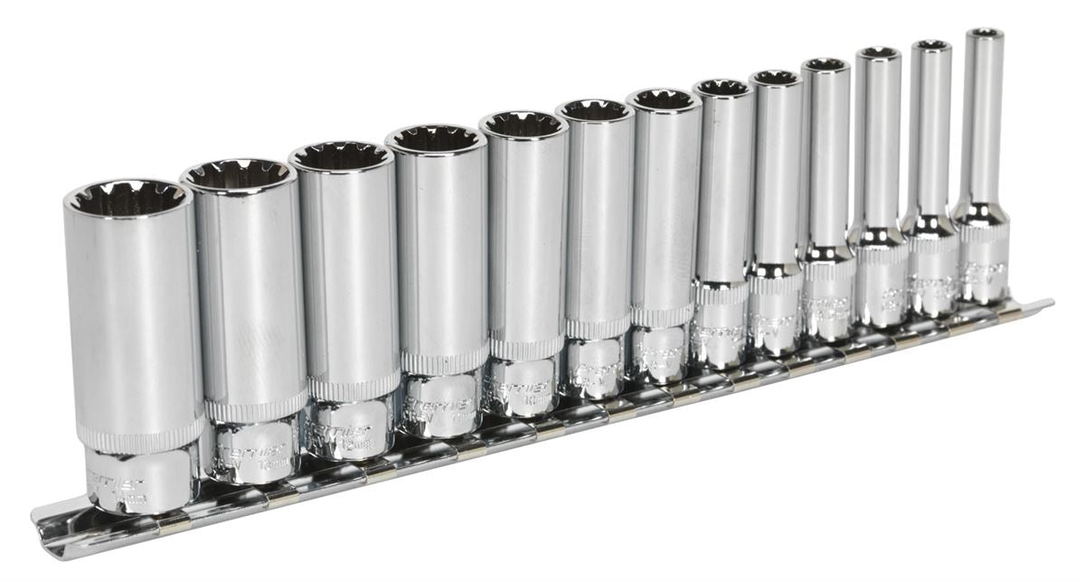 Sealey Total Drive Socket Set 13pc Deep 1/4"D Metric Satin Finish AK69813D