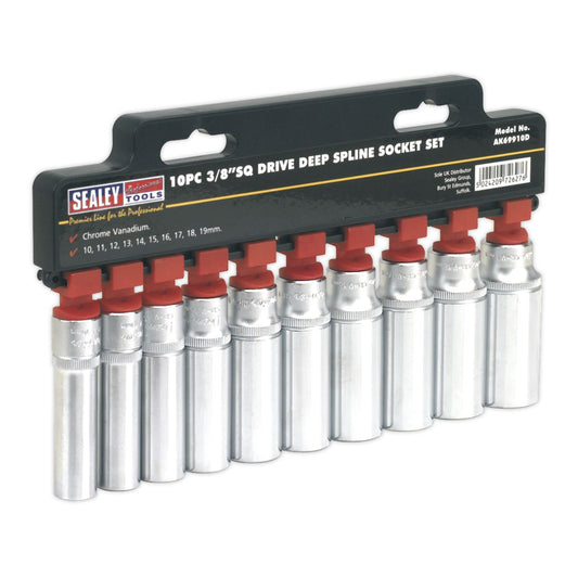 Sealey Total Drive Socket Set 10pc Deep 3/8"D Metric Fully Polished AK69910D