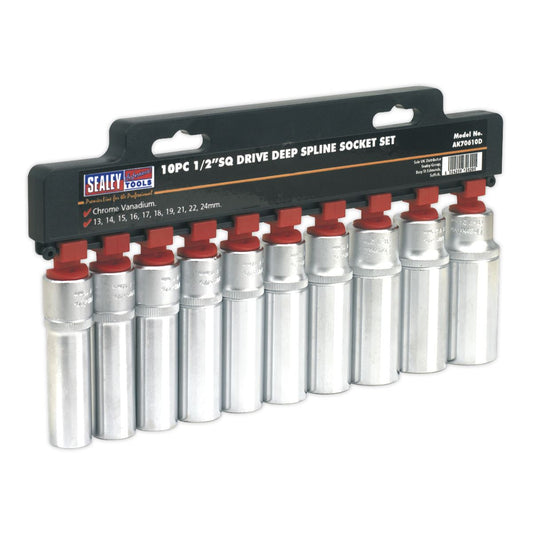 Sealey Total Drive Socket Set 10pc Deep 1/2"D Metric Fully Polished AK70610D
