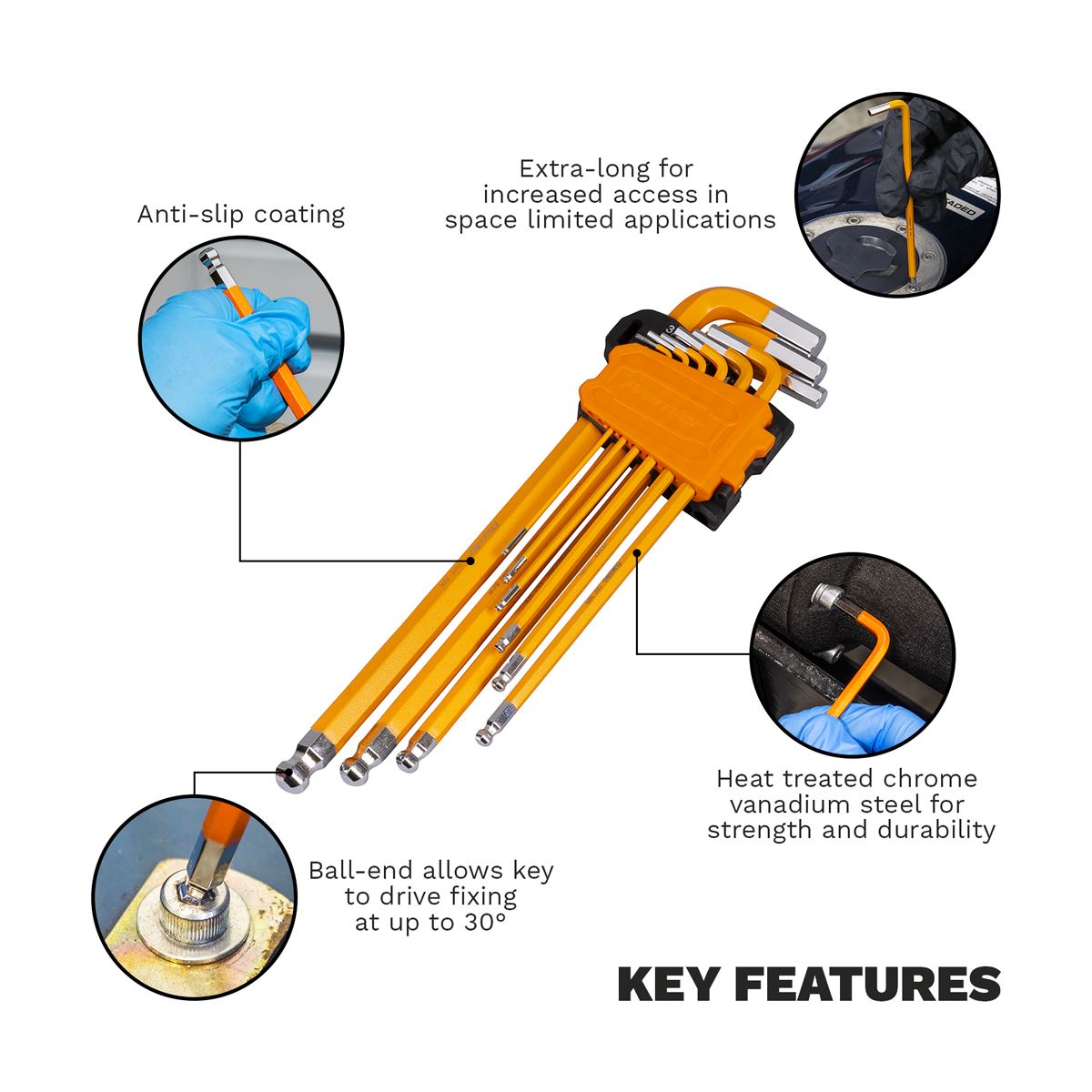 Sealey Premier Imperial Extra Long Ball End Hex Key Set 9pc AK7175