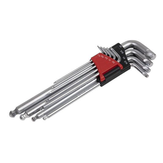 Sealey Ball-End Hex Key Set 9pc Extra-Long Lock-On&trade; Imperial AK7181