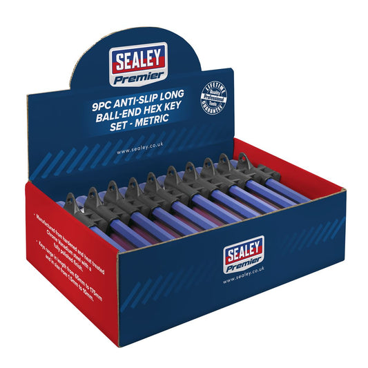 Sealey Ball-End Hex Key Set 9pc Colour-Coded Long Metric - Display Box of 10 AK7190DB