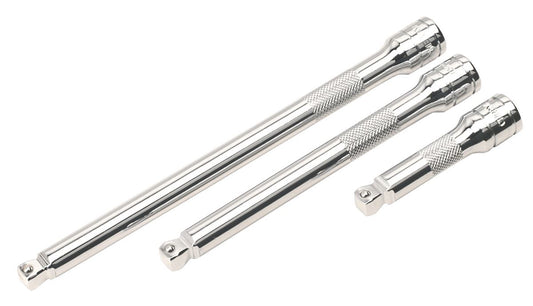 Sealey 3/8"Sq Drive Wobble Rigid Extension Bar Set 3pc Sizes 75 150 200mm AK763