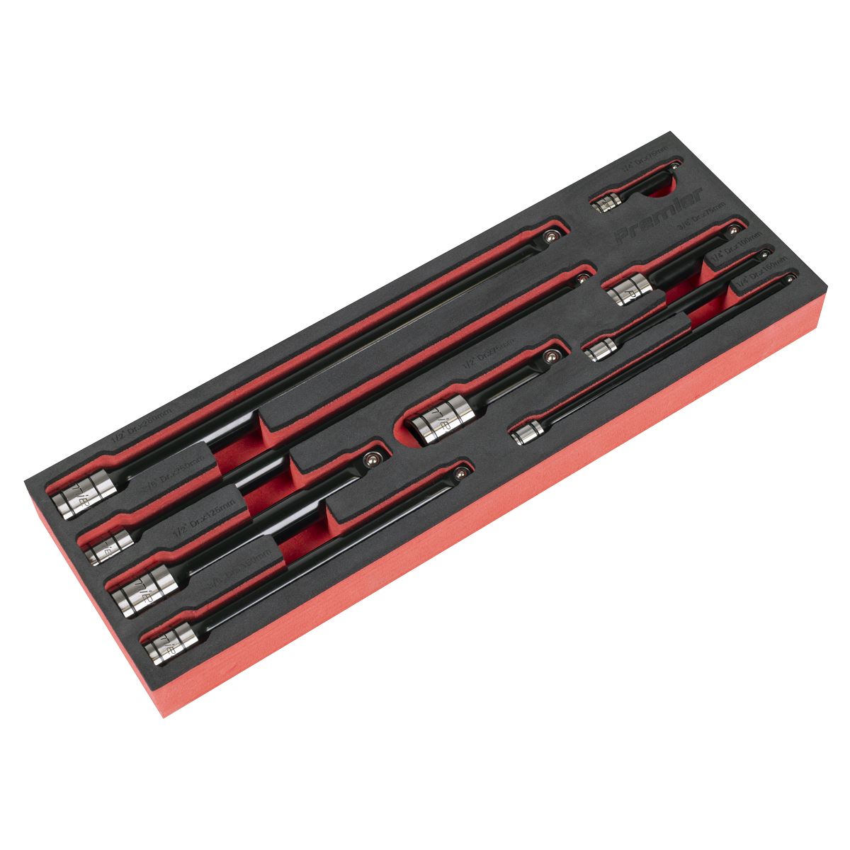 Sealey Black Wobble Rigid Extension Bar Set 1/4" 3/8" 1/2"D 9pc EVA TRAY AK7693
