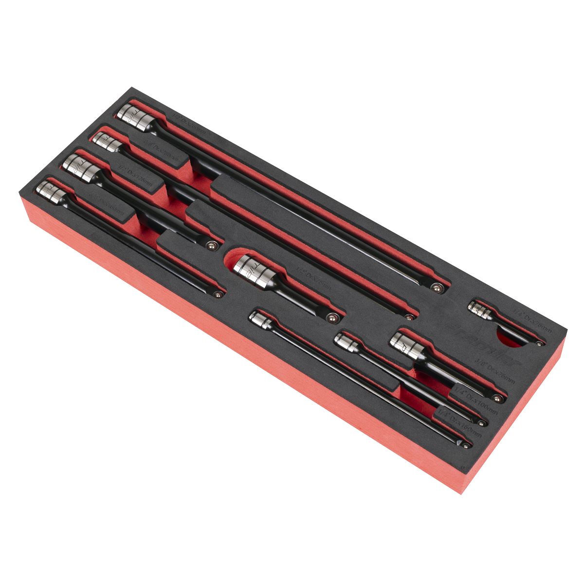Sealey Black Wobble Rigid Extension Bar Set 1/4" 3/8" 1/2"D 9pc EVA TRAY AK7693