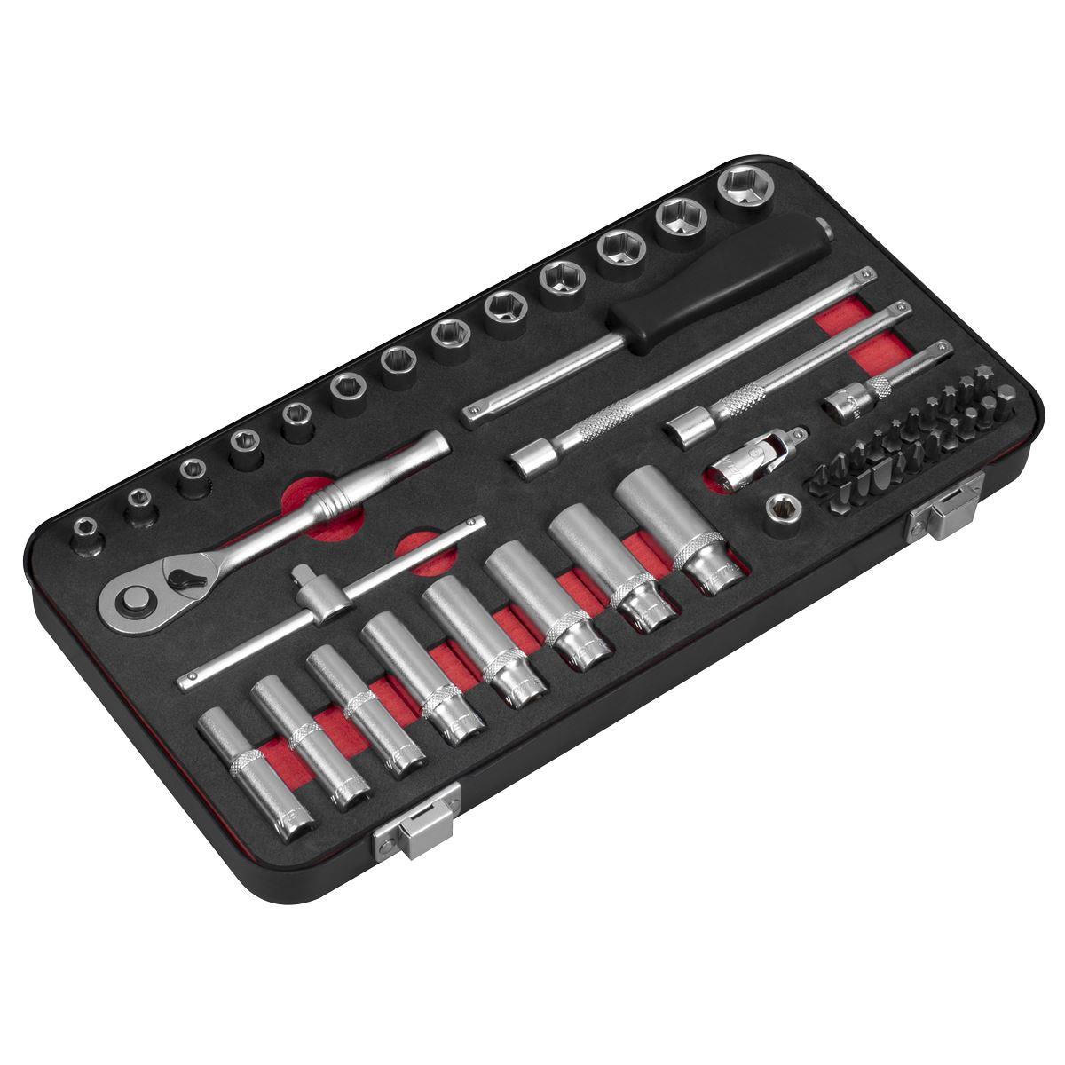 Sealey Metric Socket Set 49pc 1/4"D Deep And Shallow Single Hex Satin AK7920
