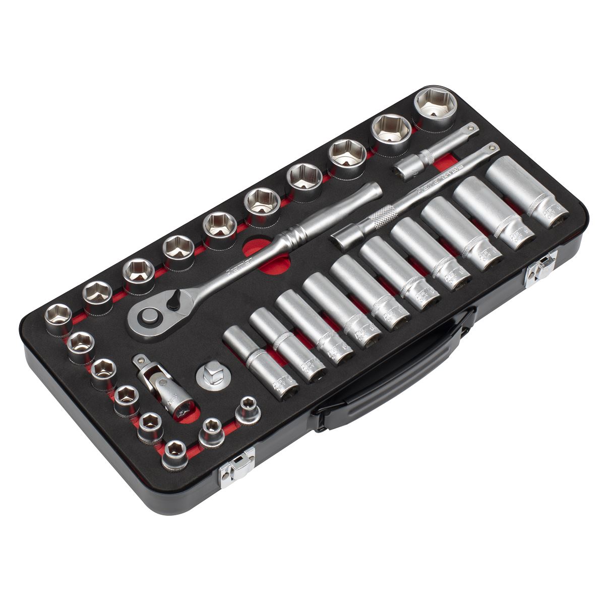 Sealey Metric Socket Set 32pc Deep And Shallow Single Hex Satin Finish AK7922