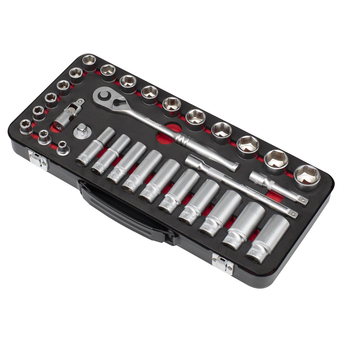 Sealey Metric Socket Set 32pc Deep And Shallow Single Hex Satin Finish AK7922