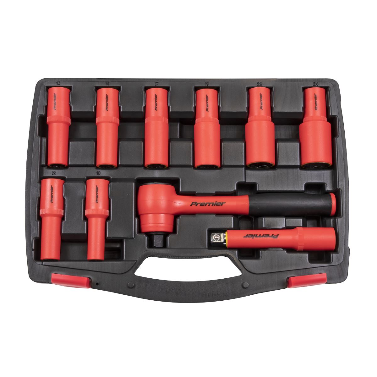 Sealey Metric Insulated Socket Set 10pc 1/2"D 6pt WallDrive VDE Approved AK7943