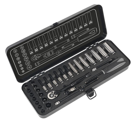 Sealey Socket Set 32pc 1/4"Sq Drive 6pt WallDrive&reg; Metric Black Series AK7970