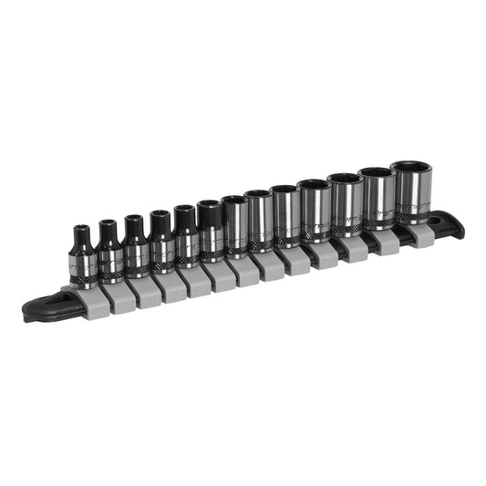 Metric Socket Set 13pc 1/4"Sq Drive Black Series Single Hex Sealey AK7990