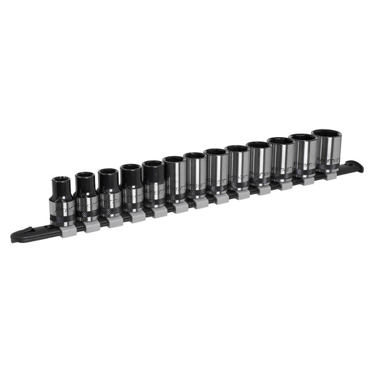 Metric Socket Set 13pc 1/2"Sq Drive Black Series Single Hex Sealey AK7994