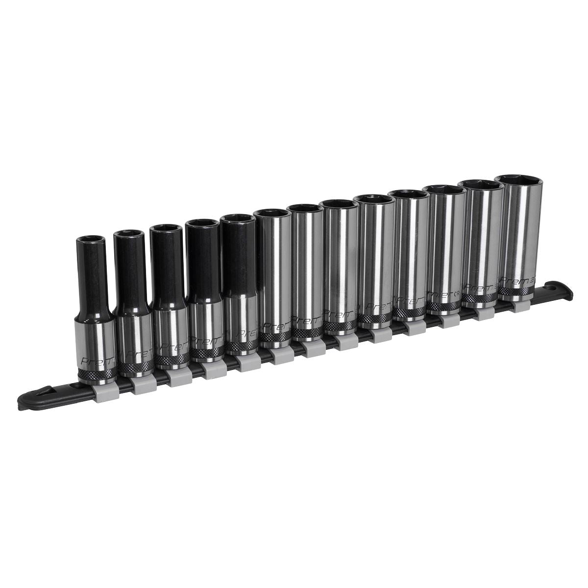 Metric Socket Set Deep 13pc 1/2"D Black Series Single Hex Sealey Railed AK7995