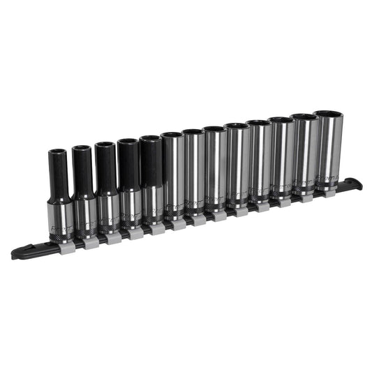 Metric Socket Set Deep 13pc 1/2"D Black Series Single Hex Sealey Railed AK7995