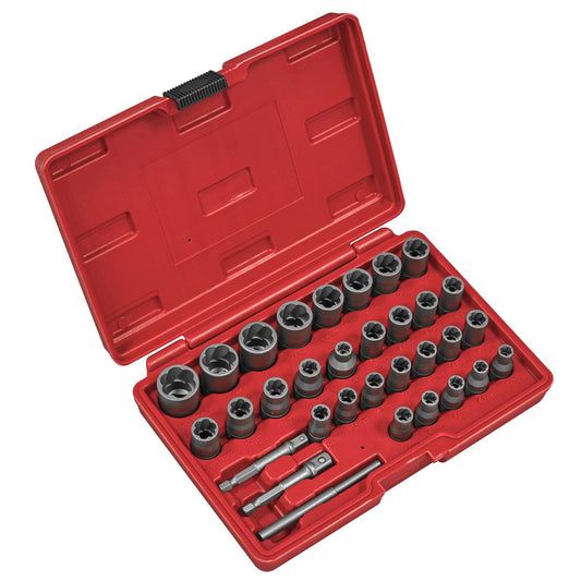 Sealey Nut & Bolt Extractor Set 32pc Slim Design Reverse Spiral Flutes AK8132