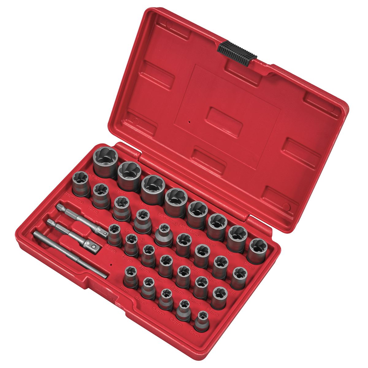 Sealey Nut & Bolt Extractor Set 32pc Slim Design Reverse Spiral Flutes AK8132