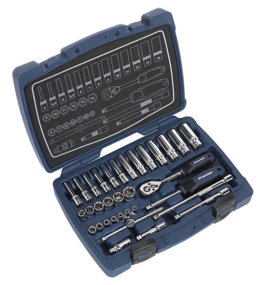 Metric Socket Set 33pc 1/4"D 6pt WallDrive Deep And Standard Sealey AK8990