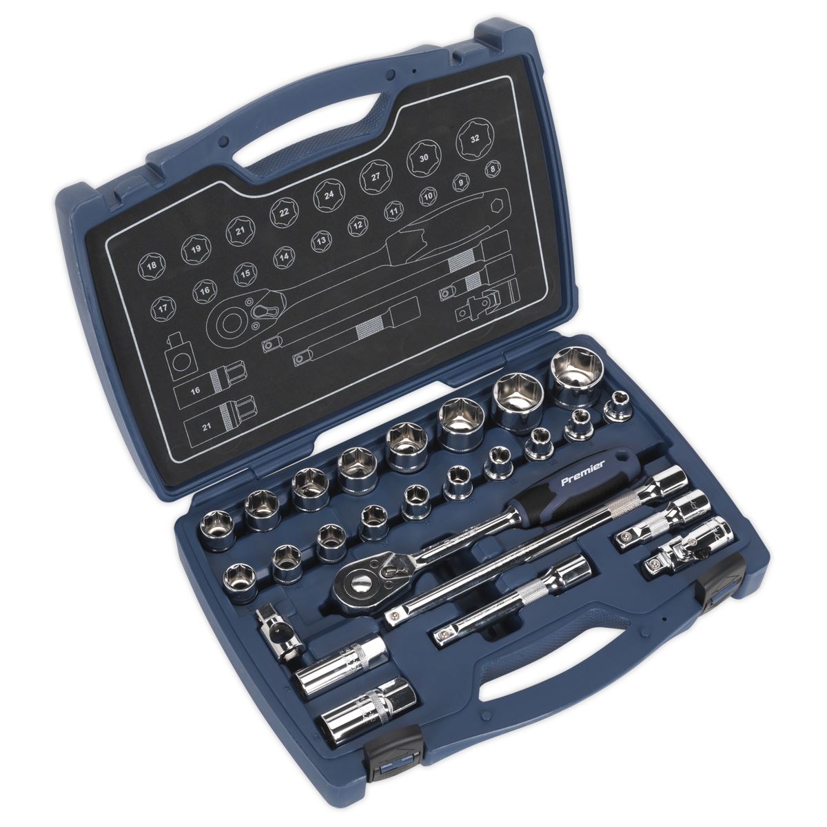 Metric Socket Set 26pc 1/2"D 6pt WallDrive Standard Length Sealey AK8992
