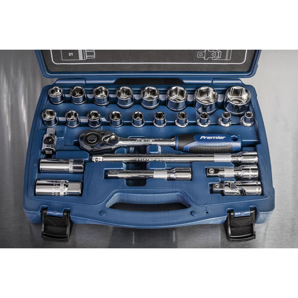 Metric Socket Set 26pc 1/2"D 6pt WallDrive Standard Length Sealey AK8992