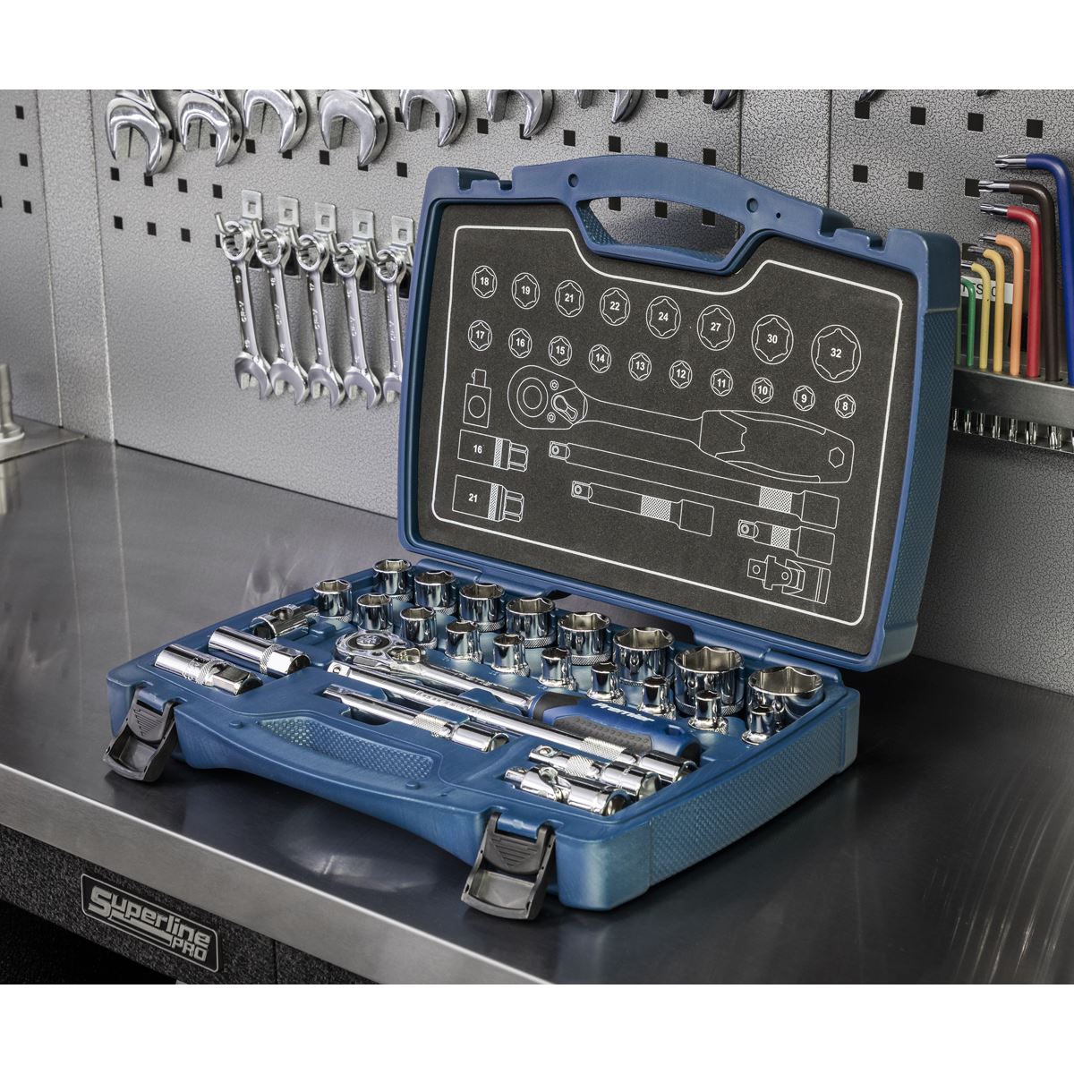 Metric Socket Set 26pc 1/2"D 6pt WallDrive Standard Length Sealey AK8992
