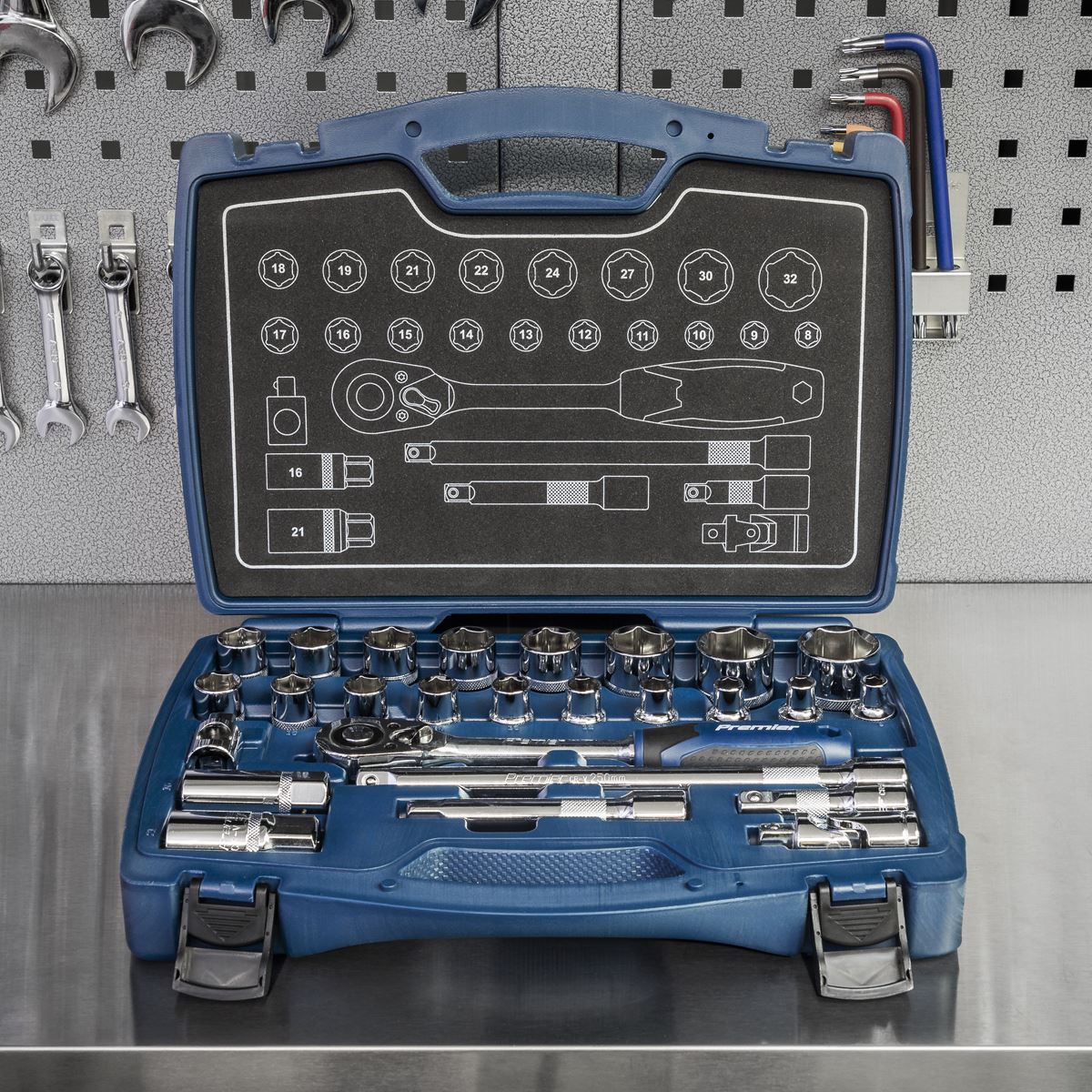 Metric Socket Set 26pc 1/2"D 6pt WallDrive Standard Length Sealey AK8992