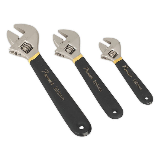 Sealey Adjustable Wrench Set 3pc Ni Fe Finish Contents 150, 200, 250mm AK907
