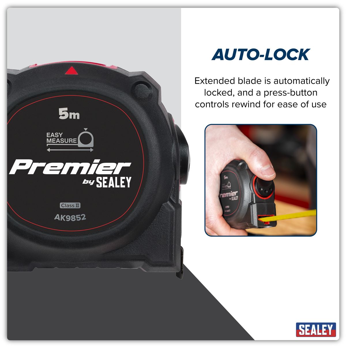 Sealey Premier Window View Tape Measure 5m x 19mm ABS Body Belt Clip AK9852