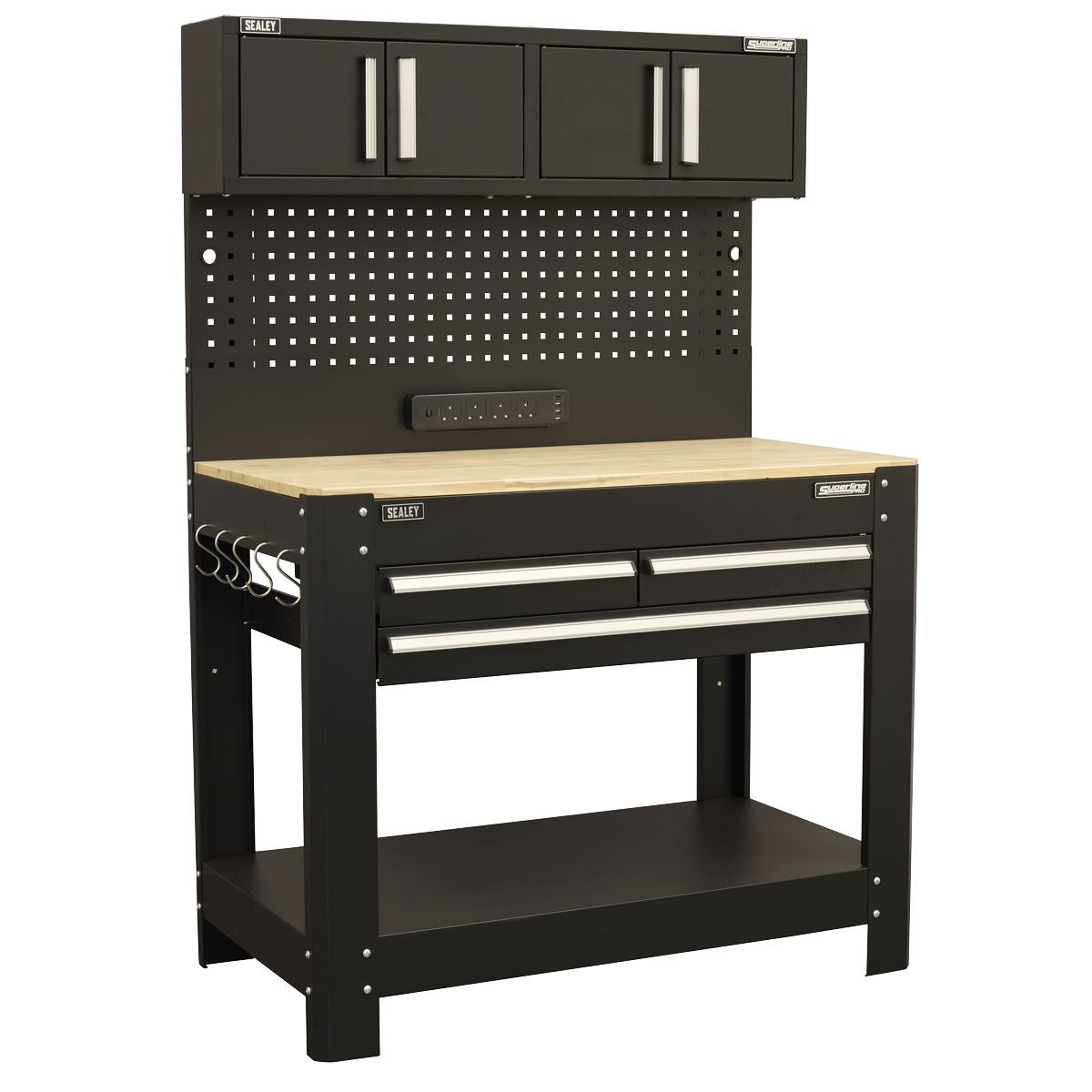 Sealey Workbench with Pegboard Back Panel Power Bar & Wooden Worktop AP12701