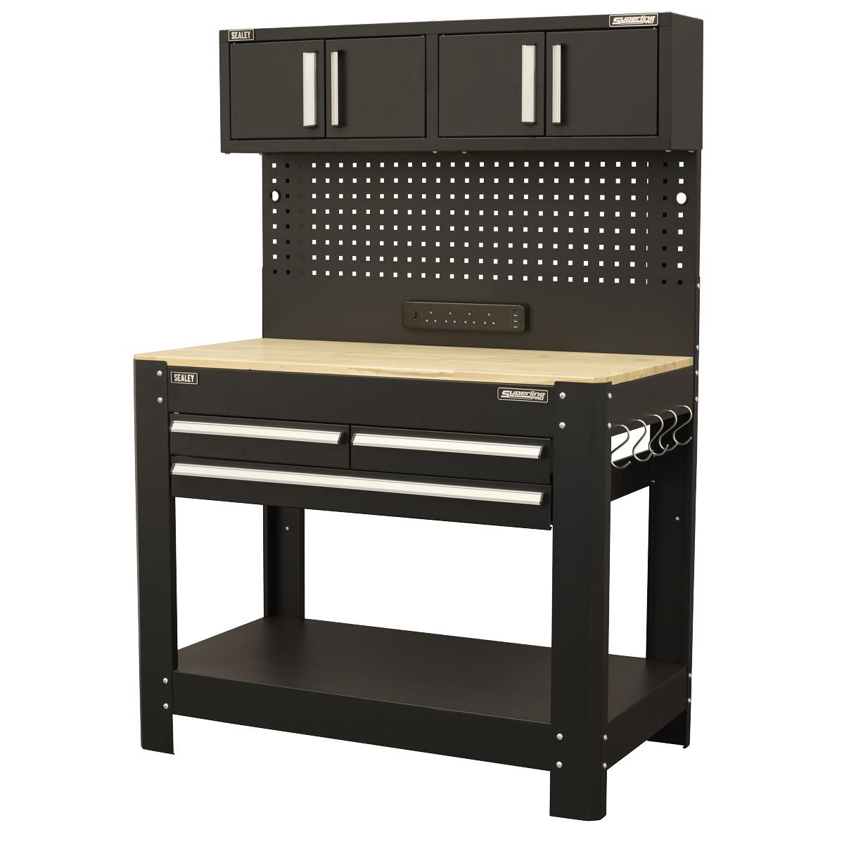 Sealey Workbench with Pegboard Back Panel Power Bar & Wooden Worktop AP12701